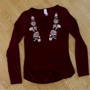 Long Sleeve Floral Cutout Top